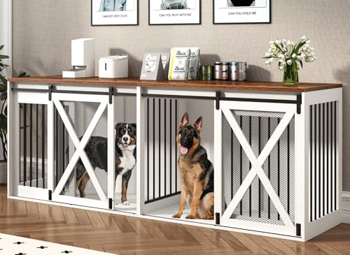 Black 78.7" Heavy Duty Double Dog Crate Furniture with Divider R820