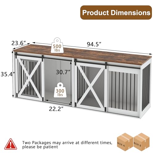Black 78.7" Heavy Duty Double Dog Crate Furniture with Divider R820