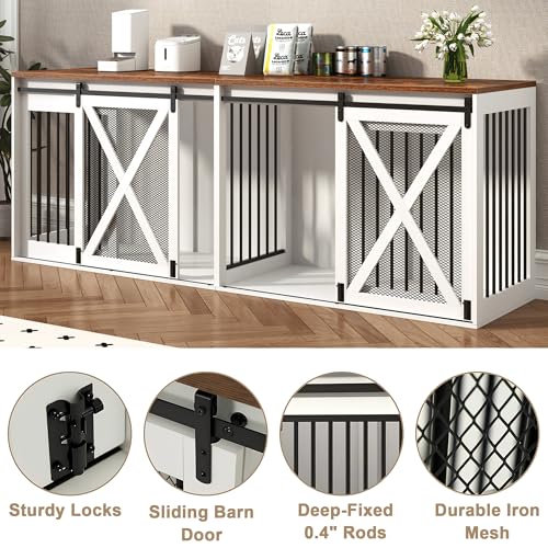Black 78.7" Heavy Duty Double Dog Crate Furniture with Divider R820