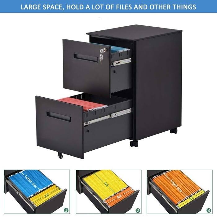 Black Metal 2-Drawer Mobile Vertical Filing Cabinet N878