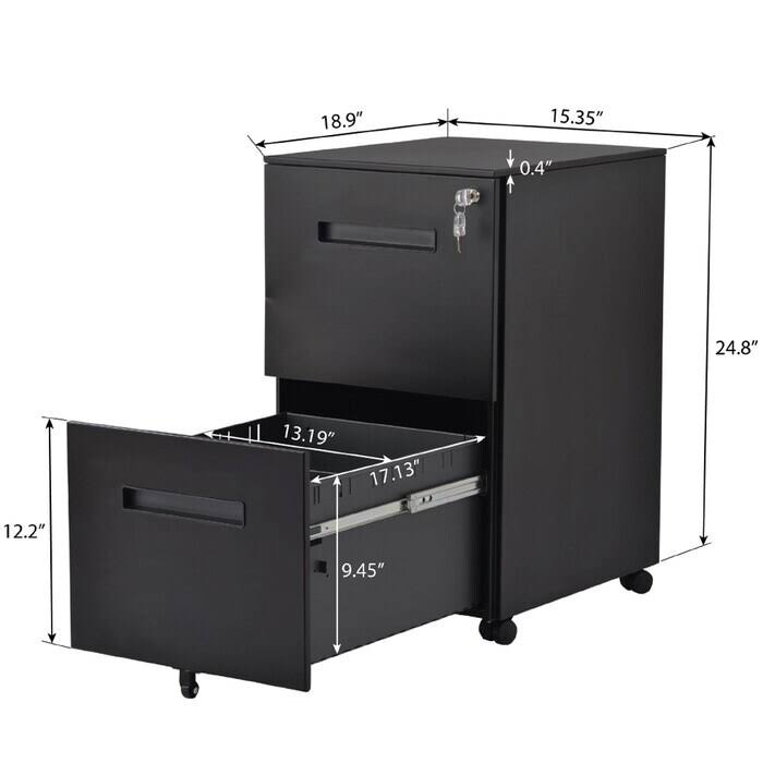 Black Metal 2-Drawer Mobile Vertical Filing Cabinet N878