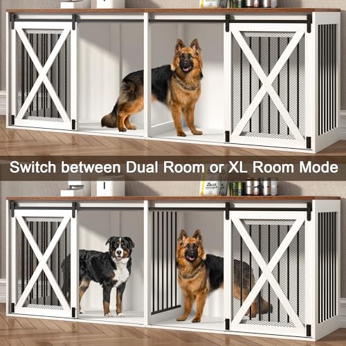 Black 78.7" Heavy Duty Double Dog Crate Furniture with Divider R820