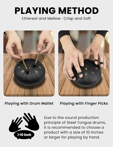 22-Inch 10-Notes 440Hz D Minor Kurd Handpan with Bag, Mallets, Stand and Cloth L6796