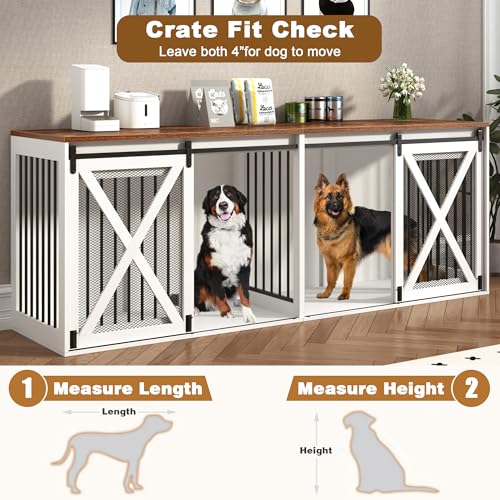 Black 78.7" Heavy Duty Double Dog Crate Furniture with Divider R820