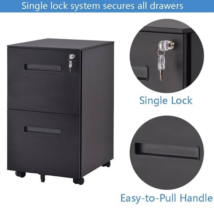 Black Metal 2-Drawer Mobile Vertical Filing Cabinet N878