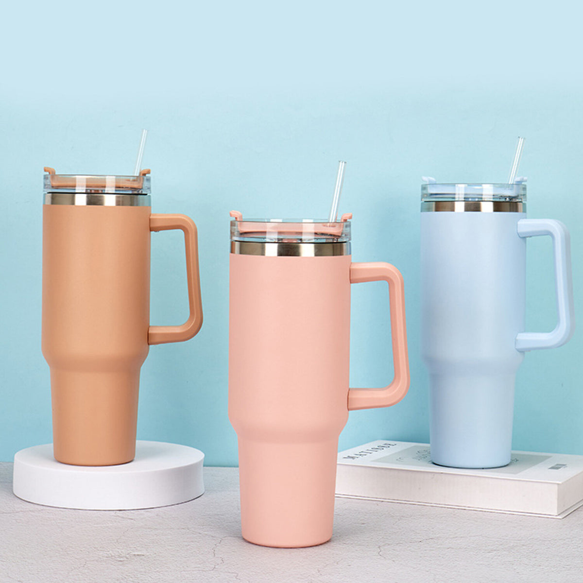 40 oz Stainless Steel Vacuum Insulated Tumbler with Handle and Straw Lid T52929